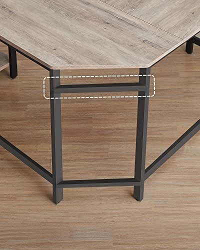 VASAGLE datorbord, L-format hörnskrivbord, arbetsstation med hyllor, Greige och svart