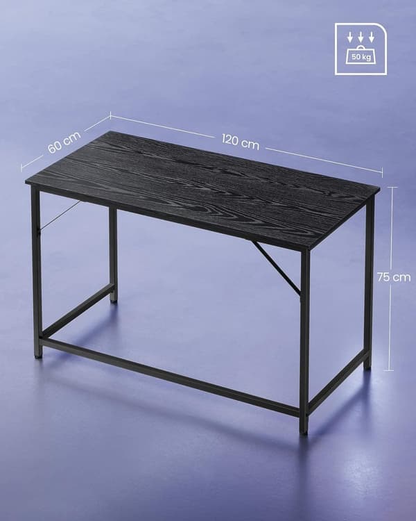 Vasagle skrivbord, litet datorbord, skrivbord, 60 x 120 x 75 cm, metallram, svart
