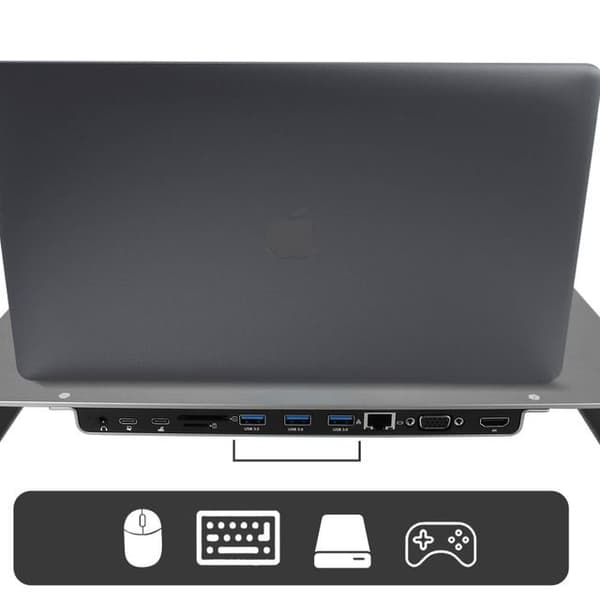 Swissten Multifunctional USB-C Laptop Docking Station / HDMI / USB 3.0 / 2x USB-C / RJ45 / SD / Micro SD / VGA / Audio