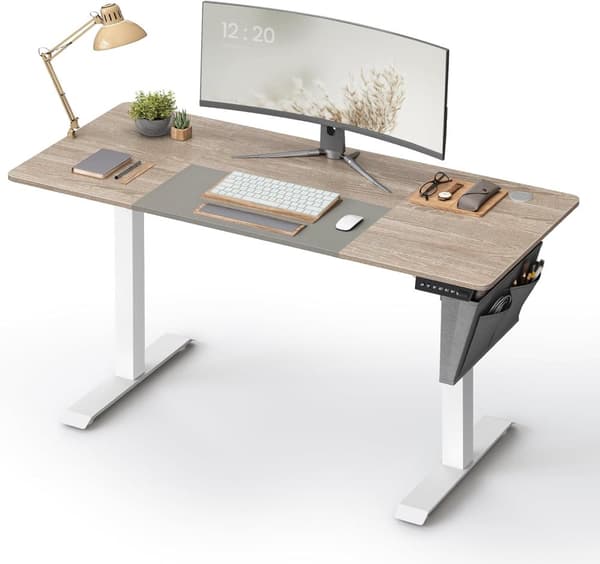 SONGMICS Höjdjusterbart elektriskt skrivbord, 60 x 140 x (72-120) cm, minnesfunktion, vitt galler