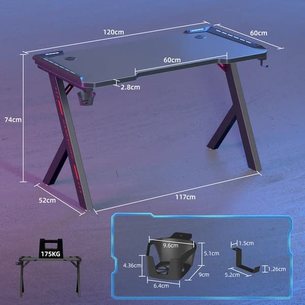 Pelaamiseen tarkoitettu työpöytä, RGB LED-valot, ergonominen työasema, Keskikokoinen