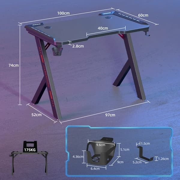 Pelaamiseen tarkoitettu työpöytä, RGB LED-valot, ergonominen työasema, Keskikokoinen