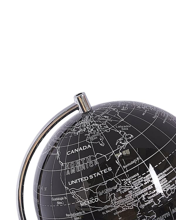 Globus Sort Hvid Blank med Sølv 20 x 15 cm Dekorativ Dreje Spinde Globe Verdenskort Skoleundervisning Kontor Moderne Dekoration Tilbehør