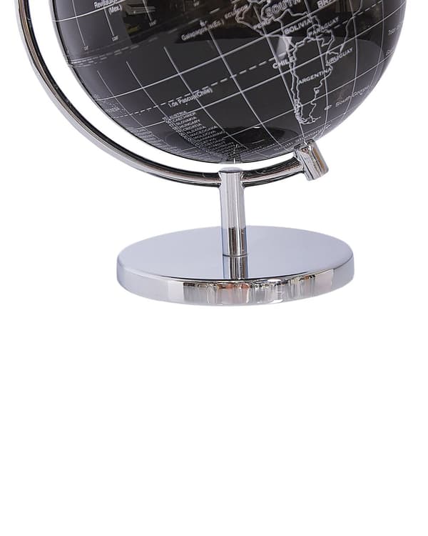 Globus Sort Hvid Blank med Sølv 20 x 15 cm Dekorativ Dreje Spinde Globe Verdenskort Skoleundervisning Kontor Moderne Dekoration Tilbehør