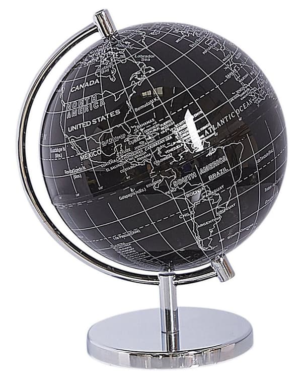 Globus Sort Hvid Blank med Sølv 20 x 15 cm Dekorativ Dreje Spinde Globe Verdenskort Skoleundervisning Kontor Moderne Dekoration Tilbehør
