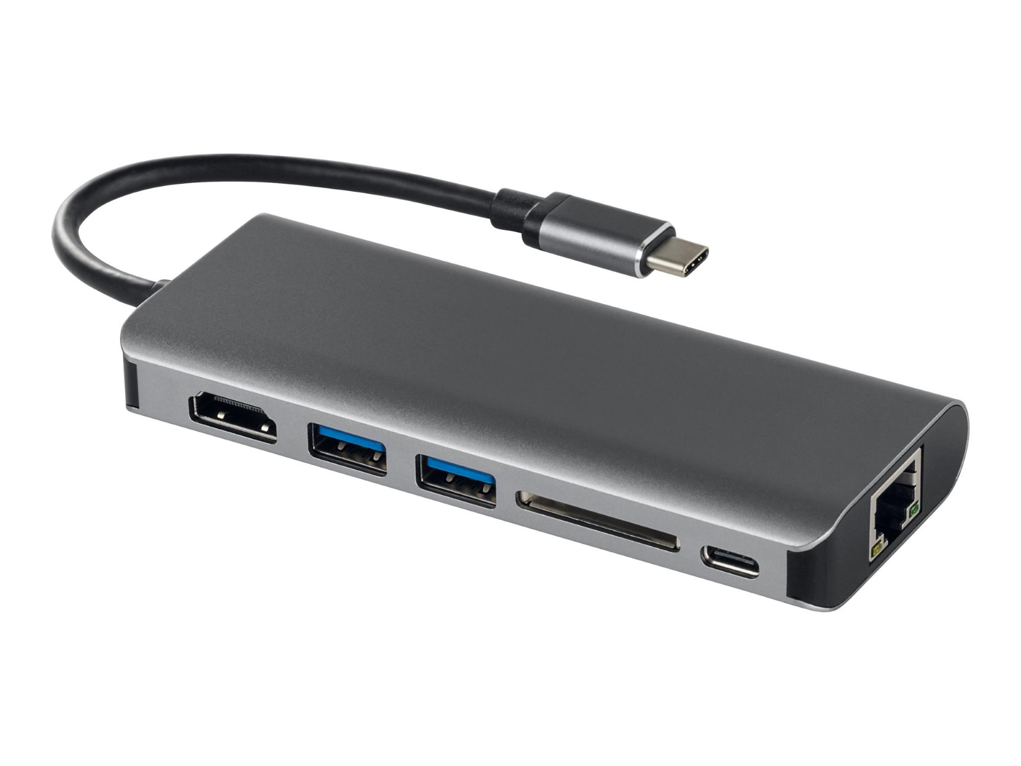 Deltaco USBC-1266 USB-C dockningsstation med HDMI, RJ45, 2xUSB A, US