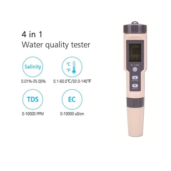 INF 4-in-1 Digitaalinen vesimittari suolapitoisuudelle, TDS:lle, EC:lle, lämpötilalle