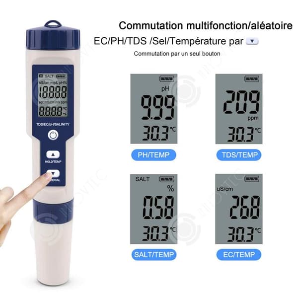 INN PH-testare 5 i 1 elektronisk poolvattentestare ph/tds/ec/salthalt/tempmeter med ATC ph-mätare högupplöst precision