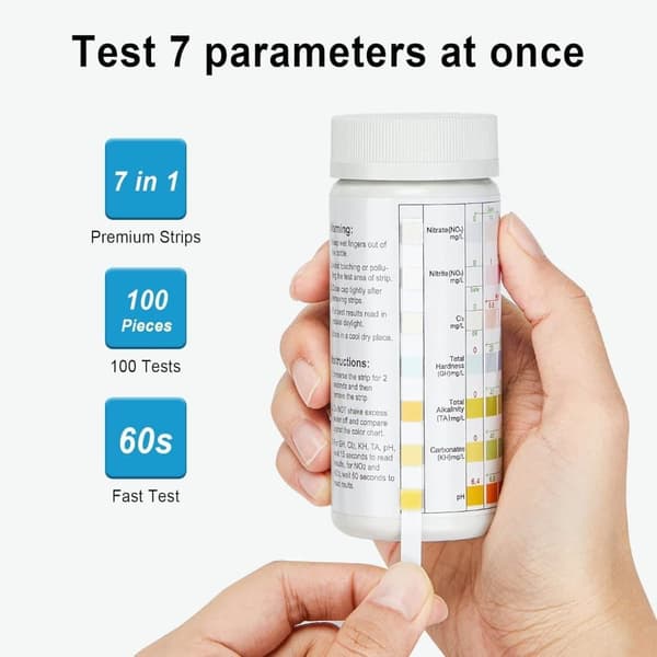 Lollanda 7-i-1 Akvarietest 100-pack, Vattentestare - Snabbtest för Vattenkvalitet med Provrör