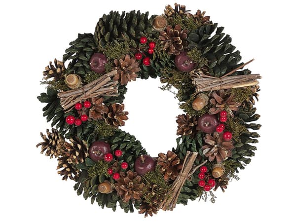 Julekrans Grøn Syntetisk Materiale Træ Fyrrekogler Traditionelt design Rund 35 cm