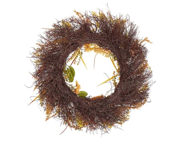 Krans 50 cm Orange och Grön Dörrkrans Konstgjord Blomsterkrans Rund Bord Vägg Dekor Traditionell Rustik Stil