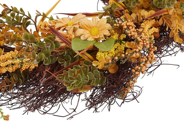 Krans 50 cm Orange och Grön Dörrkrans Konstgjord Blomsterkrans Rund Bord Vägg Dekor Traditionell Rustik Stil