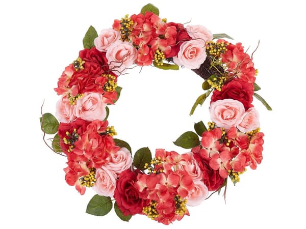 Krans Rosa och Röd Dörrkrans Konstgjord Blomsterkrans 50 cm Rund Bord Vägg Dekor Traditionell Rustik Stil