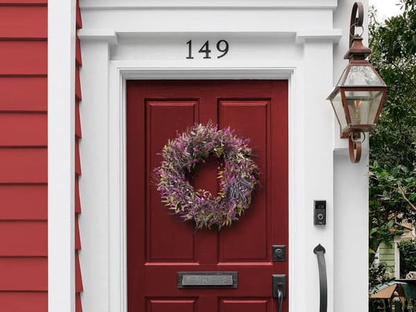 Dørkrans lilla dekorativ blomstret 50 cm rundt bord væg ornament i rustik traditionel boho stil