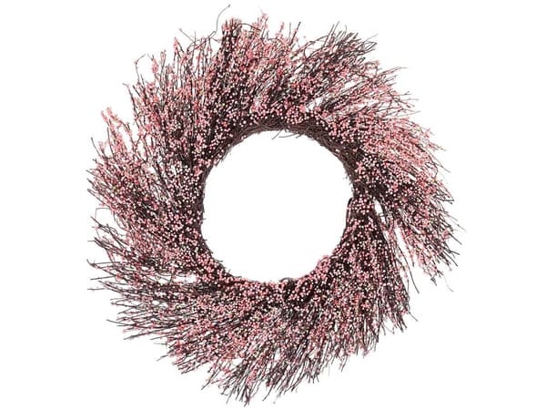 Dørkrans Lyserød Brun Træ Jern Plastik 50 cm Dekorativ Rund Julekrans Bordpynt Vægdekoration Ornament i Rustik Traditionel Boho stil