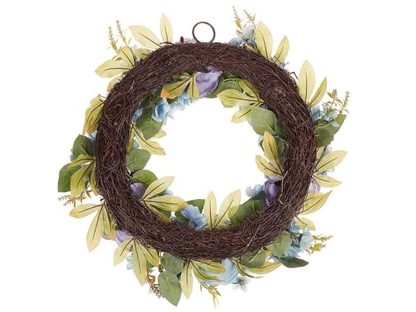 Dørkrans Blå Flerfarvet Plastik og Jern ø 50 cm Rundt Dekorativ Julekrans Blomstret Bordpynt Vægdekoration Ornament i Rustik Boho stil