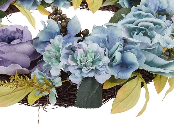 Dørkrans Blå Flerfarvet Plastik og Jern ø 50 cm Rundt Dekorativ Julekrans Blomstret Bordpynt Vægdekoration Ornament i Rustik Boho stil