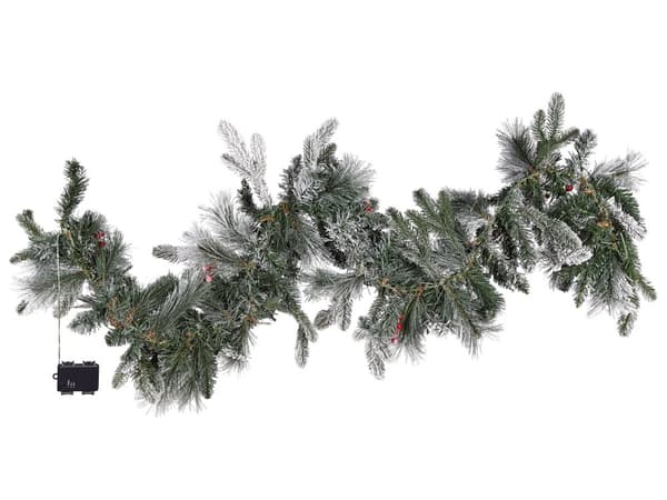 Koristeköynnös valkoinen 180 cm muovi luminen LED-valot ajastin paristokäyttöinen tekomarjat ja kävyt joulu