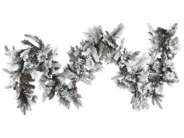 Koristeköynnös valkoinen 270 cm muovi luminen LED-valot ajastin paristokäyttöinen tekomarjat ja kävyt joulu