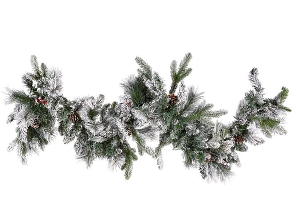 Julgirlang Vit Syntetiskt Material 180 cm Belyst Snöig med LED Lampor Högtidlig Dekor