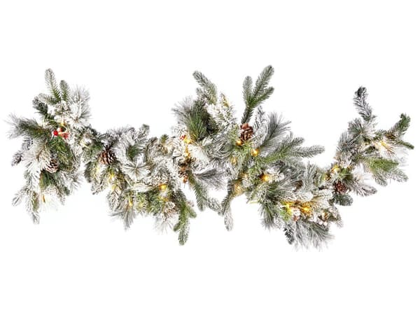 Julgirlang Vit Syntetiskt Material 180 cm Belyst Snöig med LED Lampor Högtidlig Dekor