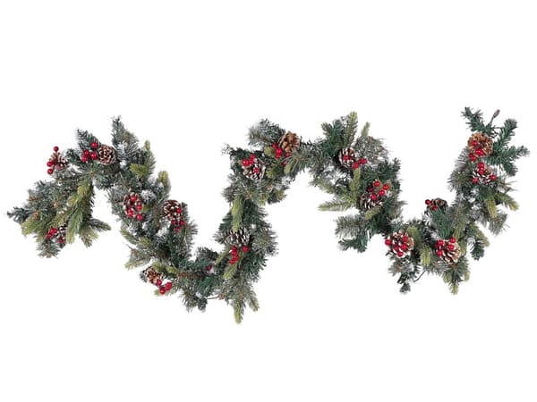 Juleguirlande Grøn og Hvid Syntetisk Materiale Bomuld 180 cm LED Lys Plast Kunstig Dekoration til Ophæng Over Pejs