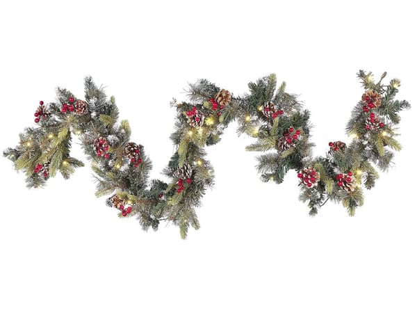 Juleguirlande Grøn og Hvid Syntetisk Materiale Bomuld 180 cm LED Lys Plast Kunstig Dekoration til Ophæng Over Pejs
