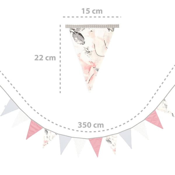 Viiriketju lastenhuone 350 cm sametti, vohveli puuvilla - viiri seppele ulkona syntymäpäivä viiri ketju kangas koristelu säänkestävä 12 kolmiota ruusu