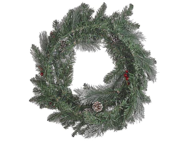 Joulukranssi vihreä muovi 40 cm LED-valoilla kuuralla kävyillä joulukoristeet