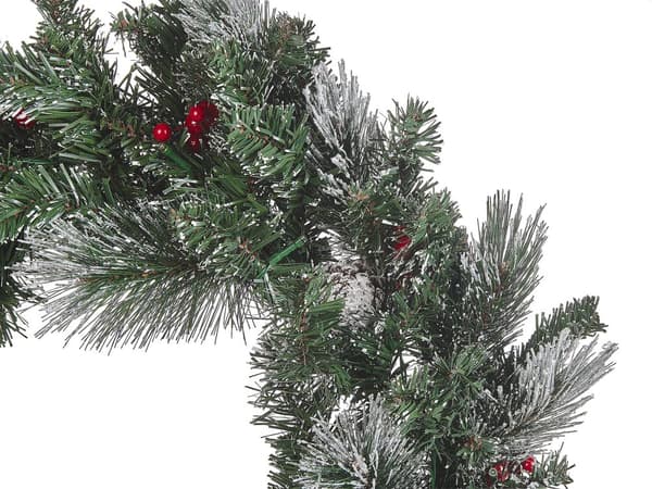 Julkrans Grön Syntetmaterial 40 cm Med belysning Konstgjord snö Furu Kottar Säsongsinredning