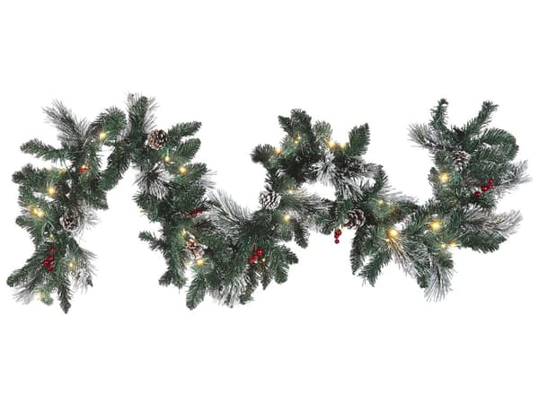 Julekrans Grøn Syntetisk Materiale 180 cm LED-lys Kunstige frostede fyrrekogler Bær Justerbare kviste