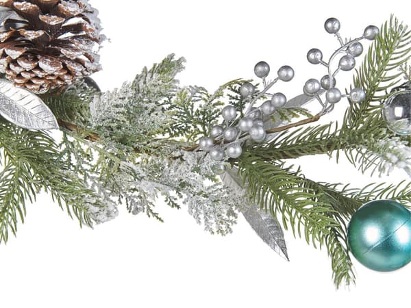 Julgirland Grön Silver Syntetmaterial 150 cm Konstgjord med dekorationer Frostade