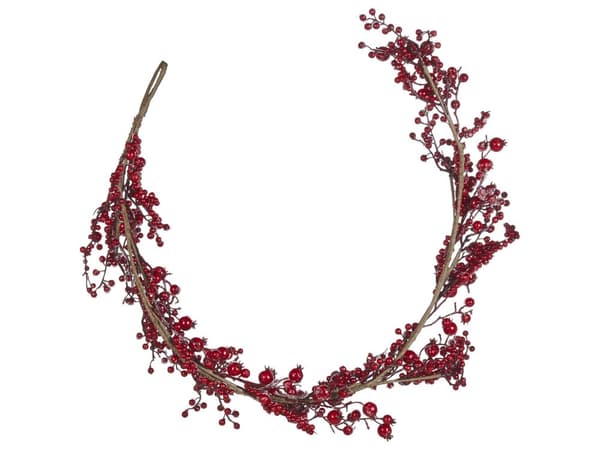 Julgirland Röd Syntetmaterial 150 cm Konstgjord med Ornament Frostig