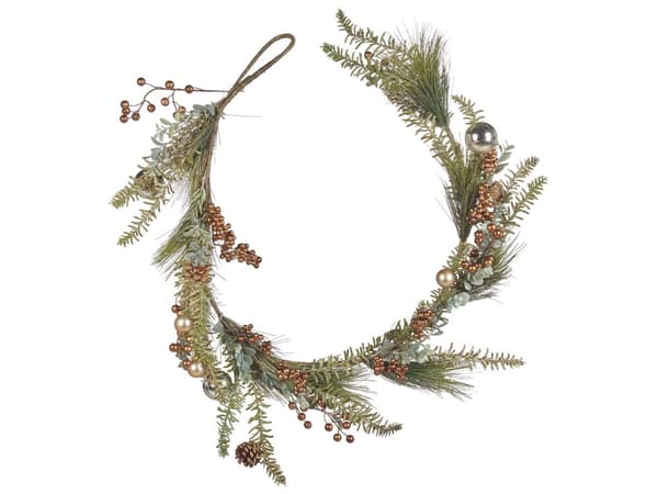 Konstgjord Julgirland Grön Koppar Syntetmaterial 150 cm med Ornament Frostig