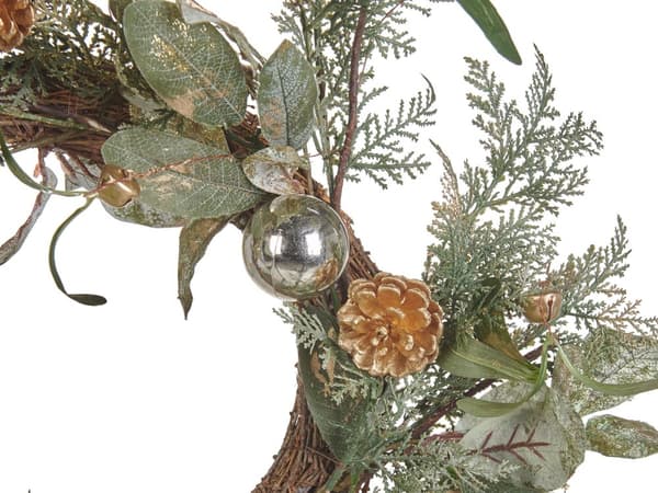 Julekrans Grøn Guld Syntetisk materiale 45 cm Fyrrekogler Snekugler Traditionelt Design Rund