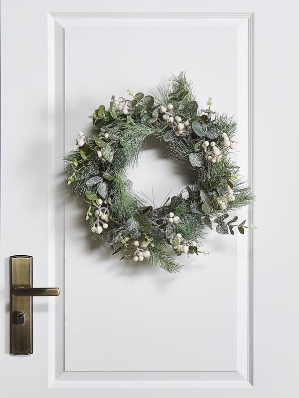 Julekrans Grønt Syntetisk Materiale Naturlig Tre Kunstig Snø Tradisjonell Design Rund 54 cm
