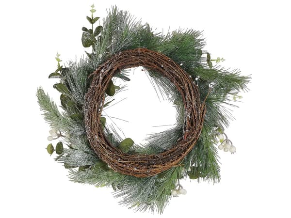 Julekrans Grønt Syntetisk Materiale Naturlig Tre Kunstig Snø Tradisjonell Design Rund 54 cm