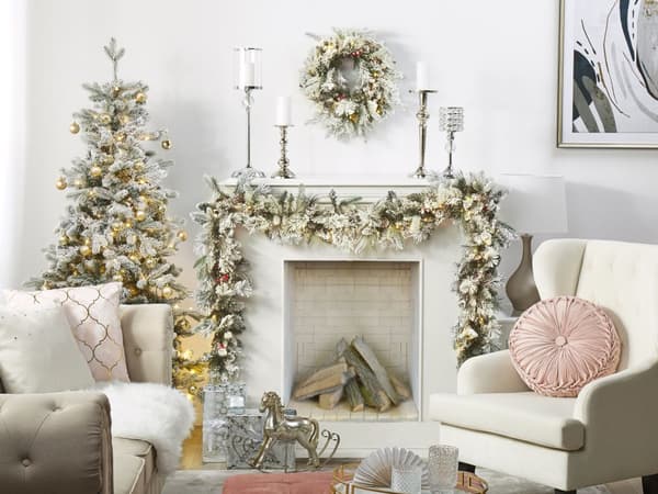 Julekrans Hvit Syntetisk Materiale 270 cm Pre Lit Kunstig Snø Furu Cons Seasonal Hjemme Dekor