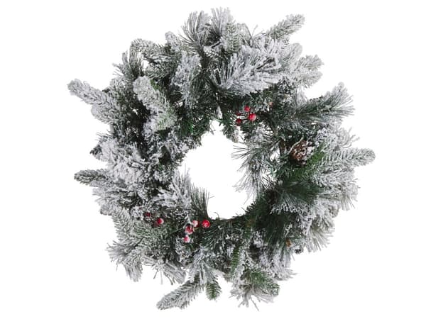Julekrans Hvit Syntetisk Materiale 55 cm Pre Lit Kunstig Snø Furu Cons Seasonal Hjemme Dekor