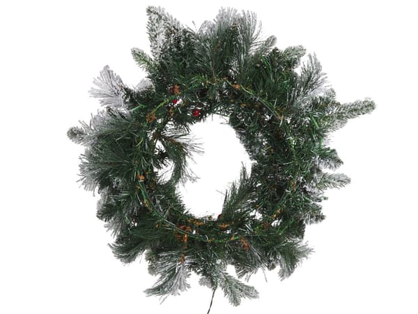 Julekrans Hvit Syntetisk Materiale 55 cm Pre Lit Kunstig Snø Furu Cons Seasonal Hjemme Dekor