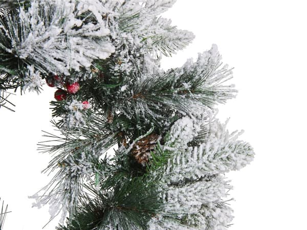 Julekrans Hvit Syntetisk Materiale 55 cm Pre Lit Kunstig Snø Furu Cons Seasonal Hjemme Dekor