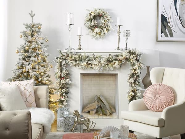 Julekrans Hvit Syntetisk Materiale 55 cm Pre Lit Kunstig Snø Furu Cons Seasonal Hjemme Dekor