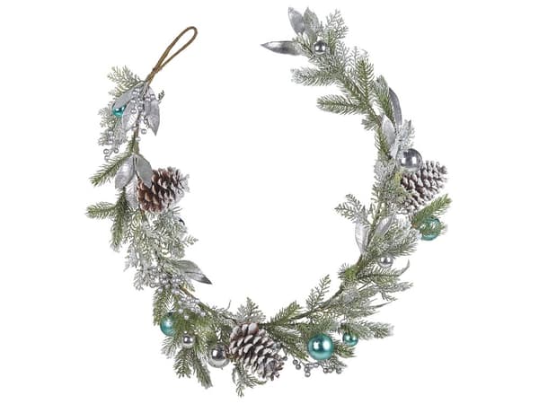 Kunstig Julekrans Grønn Sølv Syntetisk Materiale 150 cm med Ornamenter Frostet