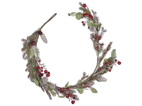 Kunstig Julekrans Grønn Rød Syntetisk Materiale 150 cm med Ornamenter Justerbare Kvister