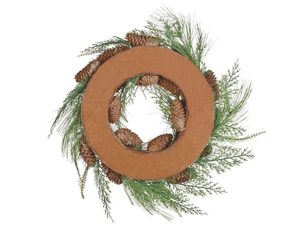 Julekrans Grønn Syntetisk materiale 34 cm Kongler Snø Tradisjonell design Rund form
