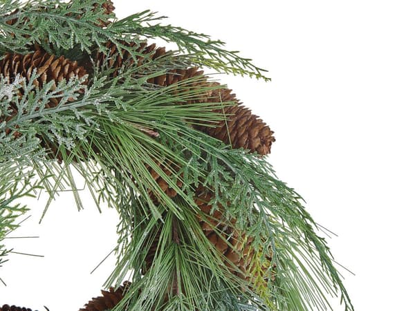 Julekrans Grønn Syntetisk materiale 34 cm Kongler Snø Tradisjonell design Rund form