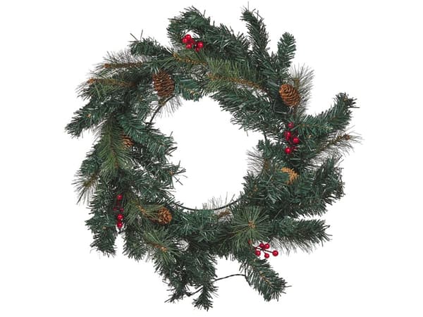 Julekrans Grønt Syntetisk Materiale Rund 60 cm LED-Lys Hengende Innendørs Tilbehør