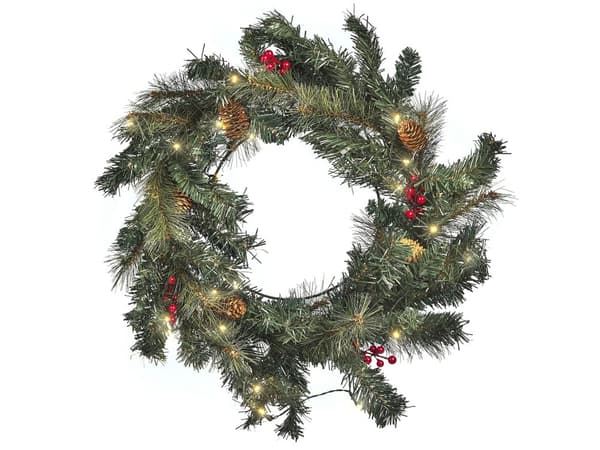 Julekrans Grønt Syntetisk Materiale Rund 60 cm LED-Lys Hengende Innendørs Tilbehør