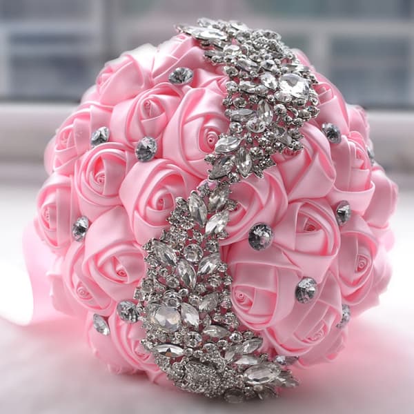 Bryllup Holder Blomster Brudebukett Tilbehør Brudepike Rhinestone Fest Bryllupsdekorasjon (rosa)