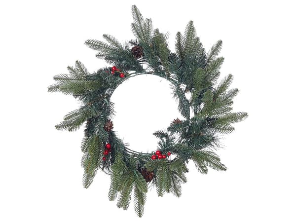Julekrans Grønn Syntetisk materiale ø 50 cm Med belysning Kunstig snø Bær og Kongler Julepynt Jul Dekorasjon